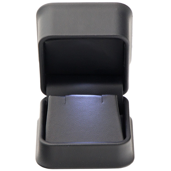 LED Lighted Black Faux Leather Earring Jewelry Box – Illuminated Stud Earring Presentation Box with Black Outer Packer