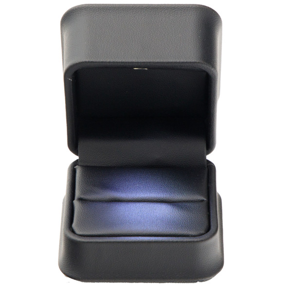 LED Lighted Black Faux Leather Ring Box with Cushion Insert – Illuminated Engagement Ring Presentation Box with Black Outer Packer