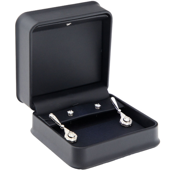 LED Lighted Black Faux Leather Pendant & Earring Jewelry Box – Illuminated Necklace and Earring Set Presentation Box with Black Outer Packer