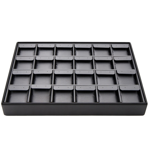 Steel Grey and Black Faux Leather Earring Display Tray – 24 Pair Stackable Jewelry Showcase with Removable Earring Cards