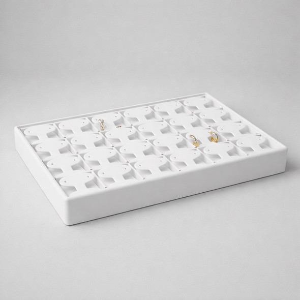 White Faux Leather Earring Display Tray – Holds 25 Pairs, Short T-Bar Style Stackable Jewelry Showcase for Studs, Huggies & Small Hoops