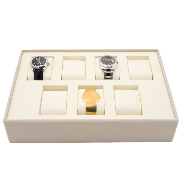 Luna Paradiso Faux Leather Watch Display Tray – 8 Slot Stackable Jewelry Showcase with Removable Cushions