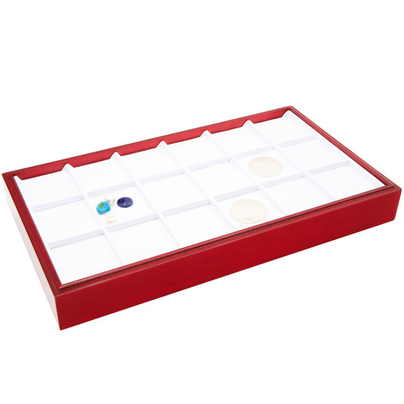 18-Compartment Jewelry Display Pad Insert – White Faux Leather Tray Insert for Coins, Gemstones & Loose Items