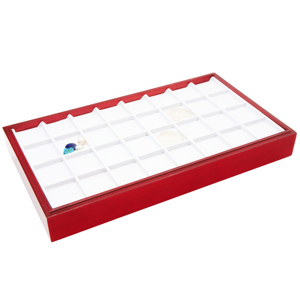 24-Compartment Jewelry Display Pad Insert – White Faux Leather Tray Insert for Coins, Gemstones & Loose Items