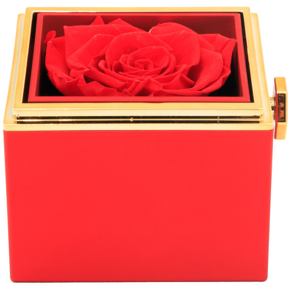 Rotating Rose Jewelry Box Gift Set with Velvet Insert, Outer Box & Matching Tote Bag
