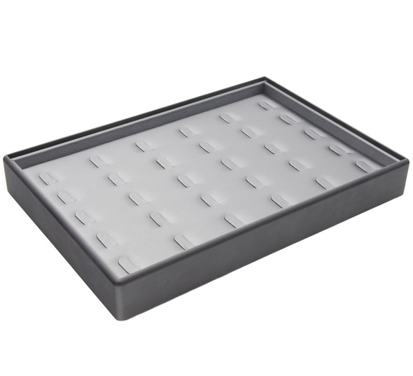 Steel Grey and Black Faux Leather Ring Display Tray with 30 Ring Clips