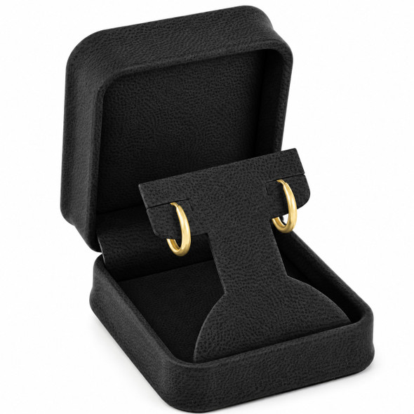 Black Plush Faux Leather Earring Jewelry Box for Studs, Hoops & Dangle Earrings with Matching Packer & Custom Logo Hot Stamping
