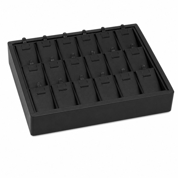 Black Faux Leather Stackable Pendant, Earring & Charm Display Tray – 18 Cushioned Display Cards - 8 7/8" x 7 1/8"