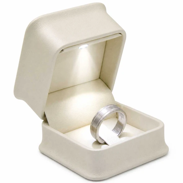 Luna Lux Pearl White LED Ring Box with Ring Clip