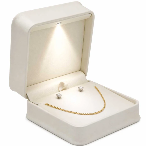 Luna Lux Pearl White LED Earring & Small Necklace Box with Reversible Insert