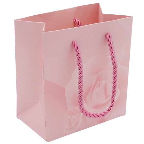 Pink Rose Print Paper Jewelry Gift Bags with Rope Handles – 5 Sizes - 20pcs Per Pack