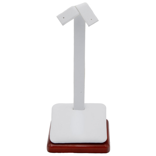 White Faux Leather Earring Display with Rosewood Base