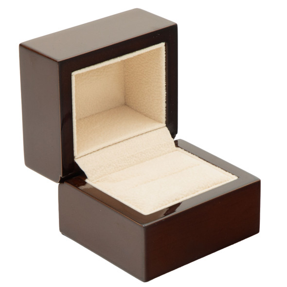 Glossy Kona Wood Ring Box with Beige Velvet Interior - WR3-64