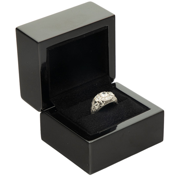 Glossy Blackwood Ring Box with Black Velvet Interior - WR3-BK
