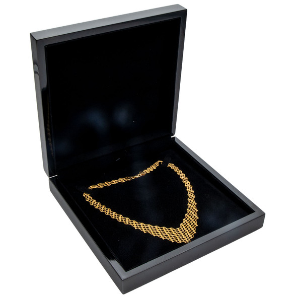 Glossy Blackwood Necklace Box with Black Velvet Interior - WN10-BK