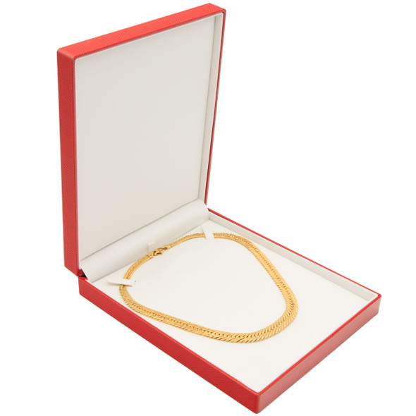Red Necklace Jewelry Box with Ribbon Packer – Elegant Necklace Gift Box (JFN12-RD)