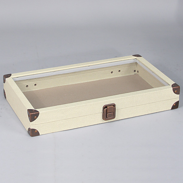 Antique Style Case w/ Glass Top-Linen Texture 14.75 x 8.25 x 2.1"H (Choose from various Color)