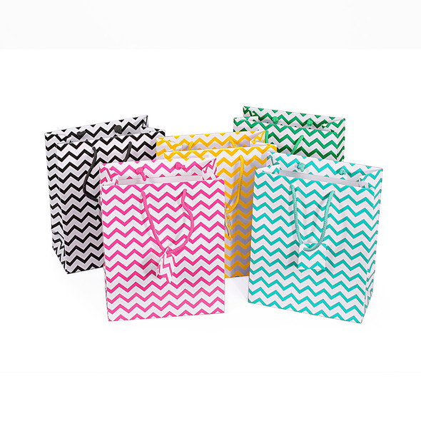 Glossy Chevron Tote Gift Bags,Assorted 5 Color ,(Choose from various sizes),Price for 100 pieces