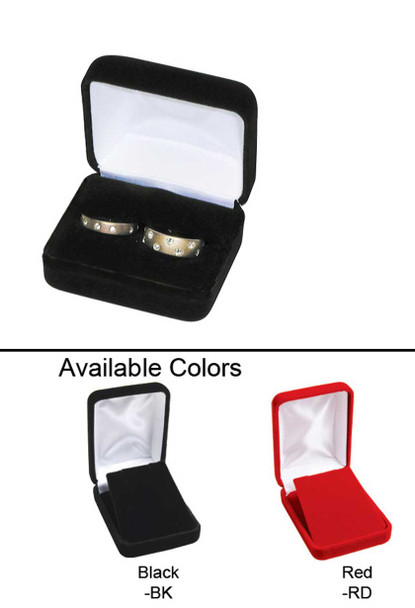 Velvet metal  double ring box , 2 3/8" x 2" x 1 1/2"H ,Choose from various Color