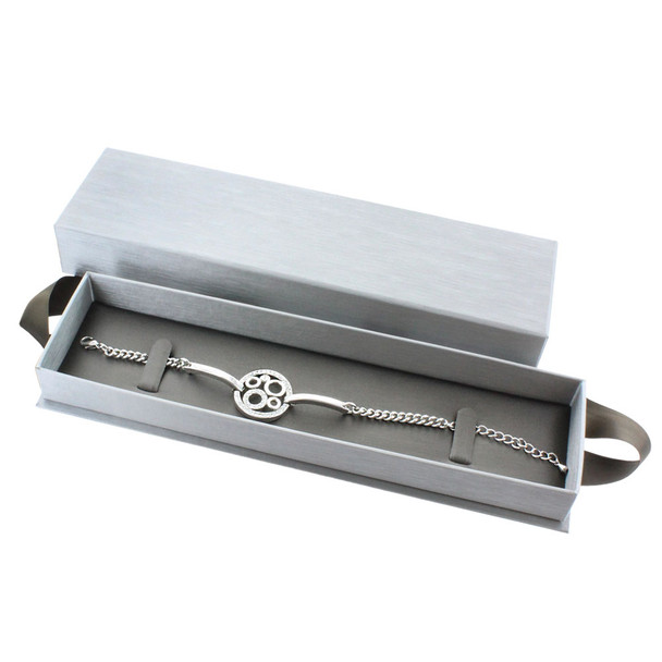 Steel Grey Bracelet/Watch Box with Ribbon , 8 5/8" x 2 3/8" x 1 3/8" *Price for 12pcs