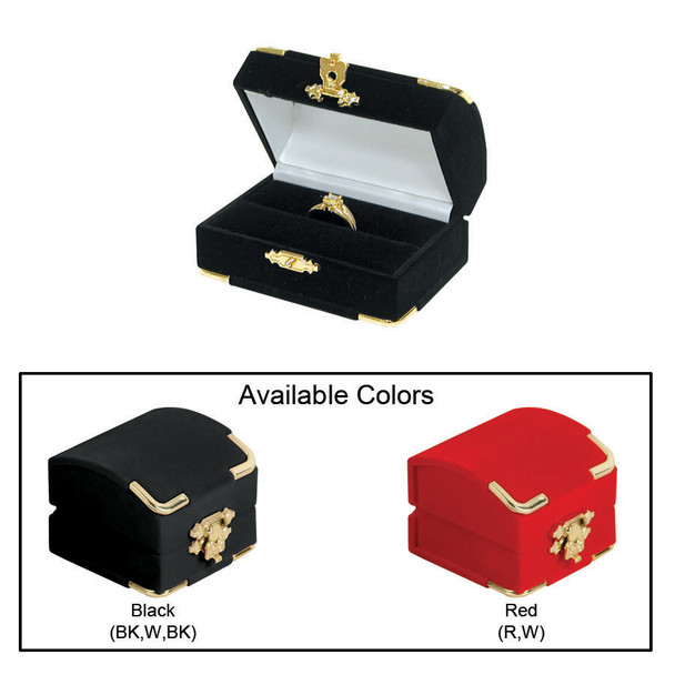 Ring Box in Flocked Velour with a Gold Clasp, Available in Red or Black ~ Sold 12 Pieces Per Pack, $3.25 per Piece