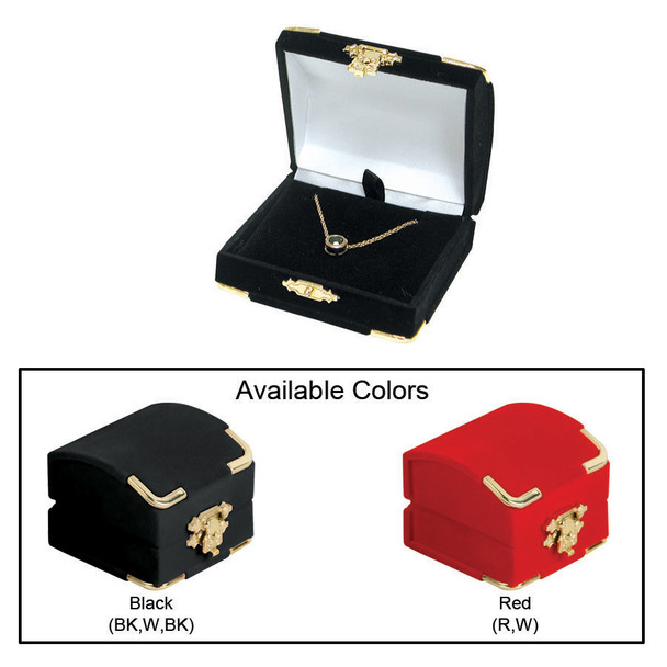 Pendant Box in Flocked Velour with a Gold Clasp, Available in Red or Black ~ Sold 12 Pieces Per Pack, $3.50 per Piece