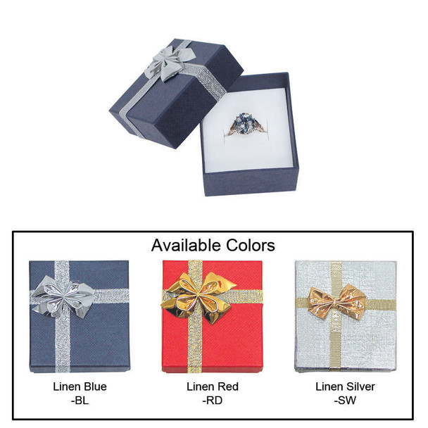 Linen bow tie ring box , 2" x 2 1/8" x 1 3/8" , Choose from various Color--Price for 12pcs