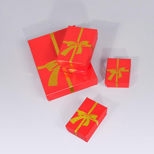 Glossy Red Gold Bow Cotton Filled Boxes (Choose from various sizes), price for 100pcs