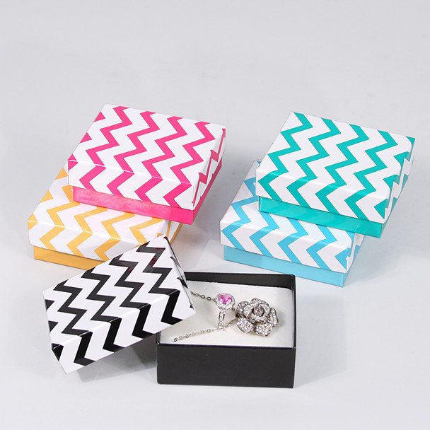 Chevron Assorted 5 color jewelry box, Choose from various Size , Price for 100 pcs