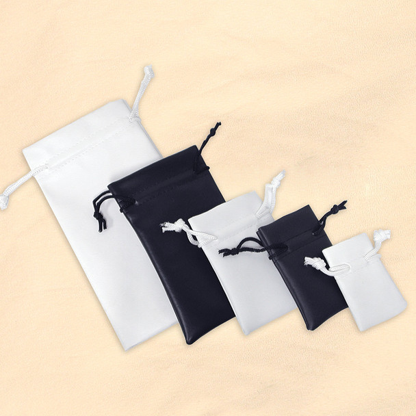 White Leatherette Drawstring Pouch, Price for 12 Pieces