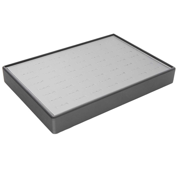 Steel Grey and Black Faux Leather Wide Ring Display Tray with 56 Cushioned Ring Cutouts