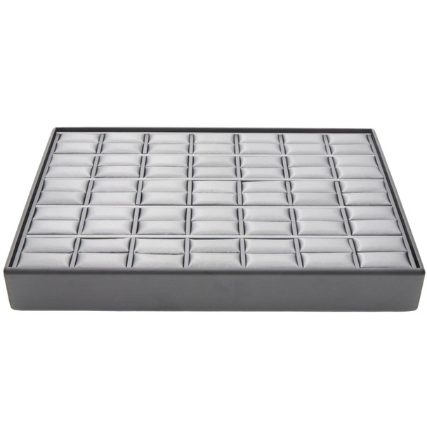 Steel Grey and Black Faux Leather Ring Display Tray with 35 Cushioned Slots