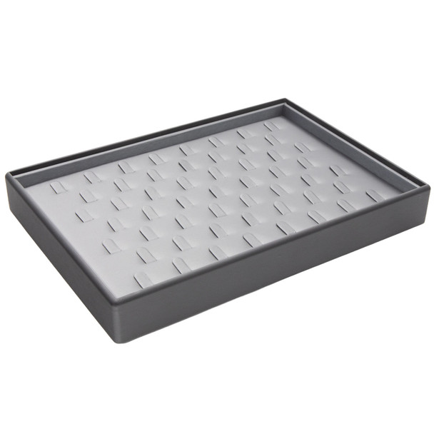 Steel Grey and Black Faux Leather Ring Display Tray with 53 Ring Clips