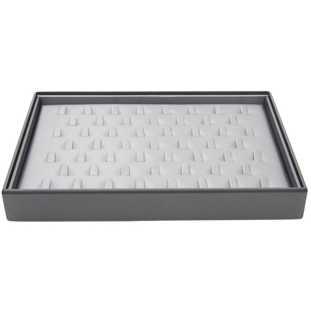Steel Grey and Black Faux Leather Ring Display Tray with 53 Ring Clips