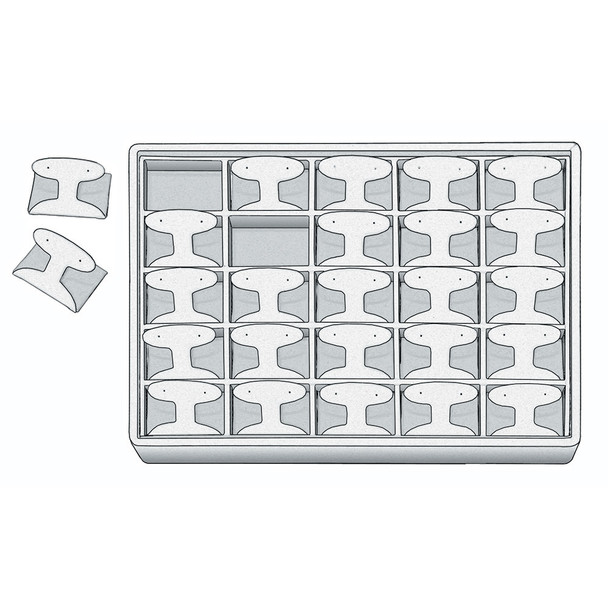 Steel Grey and Black Faux Leather Earring Display Tray – 24 Pair T-Bar Style Stackable Jewelry Showcase with Removable Pads