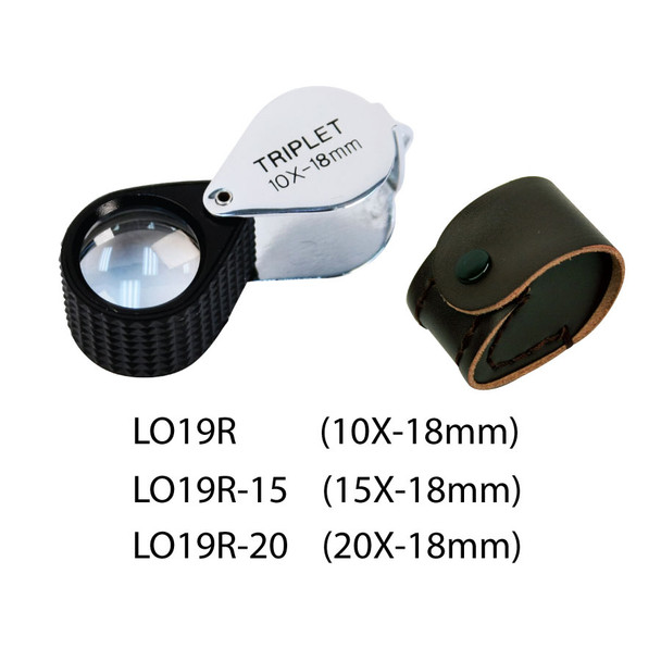 Jewelers Loupe Triplet 10X Black Rubber Grip & Gold Case 18mm with