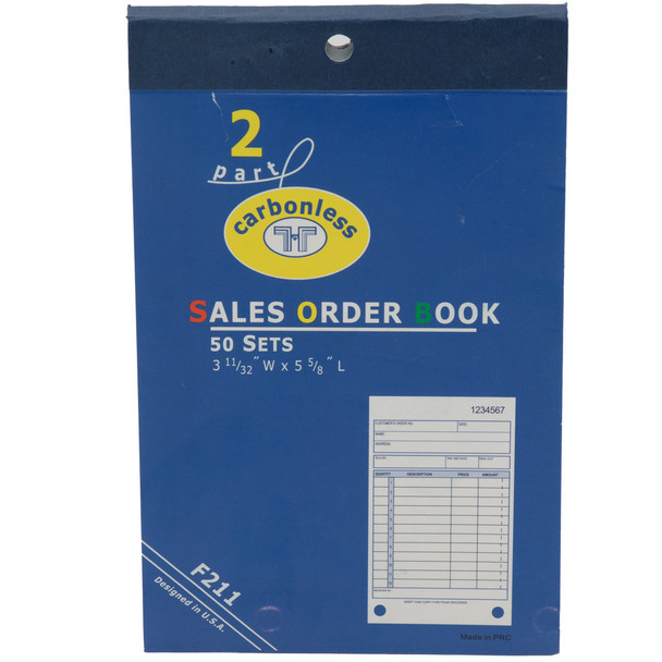 Sales Order Book, 50 sets 2-Part Carbonless, White-Yellow, 3 11/32" x 5 5/8" (F211)