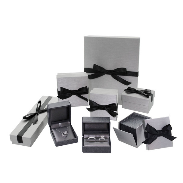 Premium Ribbon Bracelet box-Steel grey Leather, 8 5/8"X2 1/8"X1"H