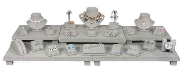 Grey Linen 26-Piece Jewelry Display Set 40.25" x 16" x 9.75"H - BUY ONE GET ONE FREE