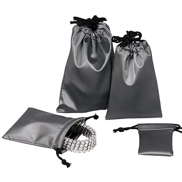 Steel Grey Leatherette Drawstring Pouch, Price for Dozen