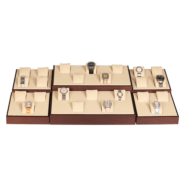 26 Watch Display Set with Beige Leatherette and Steel Brown Faux Leather Trim 29.25" x 16" x 4.25" (SET88-L30)