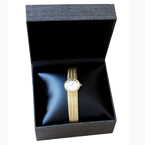 Watch Box Mesh Grey and Black Faux Leather 4.5" x 4.25" x 2.75"H (JU9W-M27)