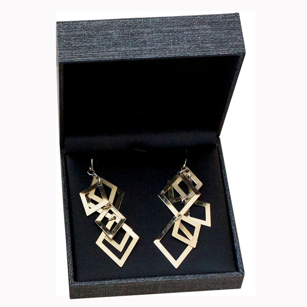 Pendant/Earring Box in Mesh Grey and Black Faux Leather 3.5" x 3.5" x 1.5"H (JU10P-M27)