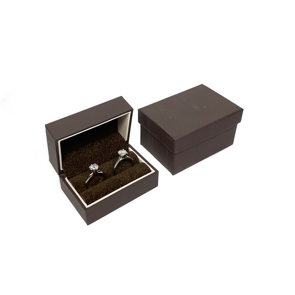 Brown Matte Double Ring Box 3" x 2" x 1.5"H (KM5R-K35)