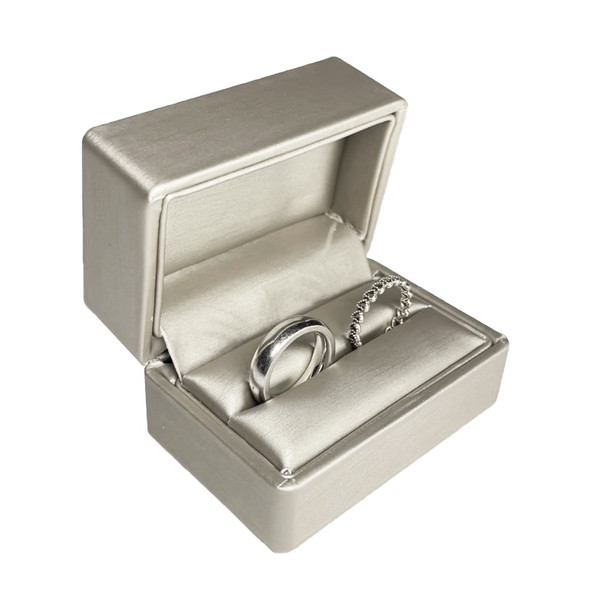 Premium Luna Silver Faux Leather Double Ring Box, 2.87" x 2" x 1.62"H *Price is for 144pcs