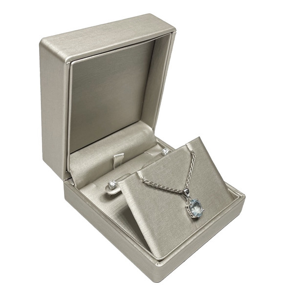 Premium Luna Silver Faux Leather Pendant / EarRing Box, 3.25" x 3.5" x 1.5"H  *Price is for 72 pcs