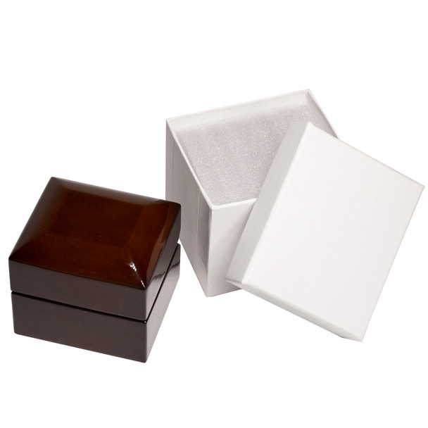 Glossy Kona Ring Box w/ Tan Faux Suede, 2 1/4” x 2” x 1 3/4”H (RWR3-64)