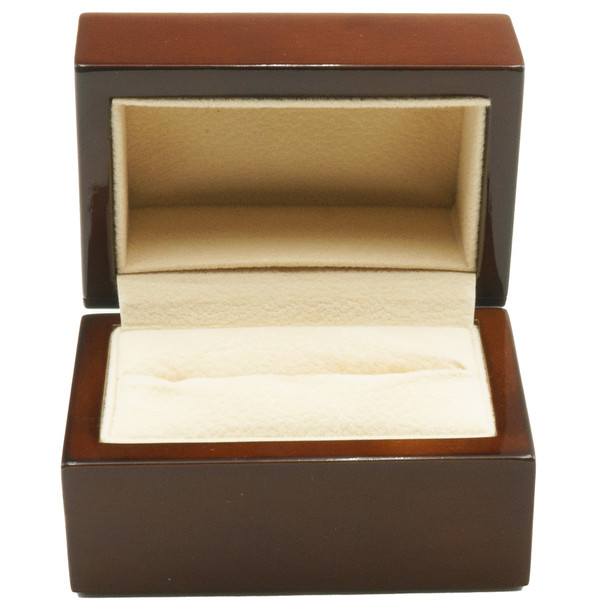 Glossy Kona Double Ring Box w/ Tan Faux Suede, 3” x 2” x 2 1/4”H (RWR5-64)