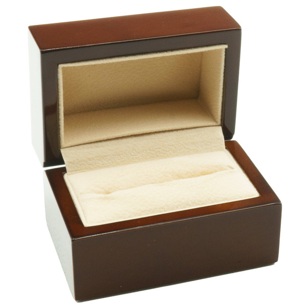 Glossy Kona Double Ring Box w/ Tan Faux Suede, 3” x 2” x 2 1/4”H (RWR5-64)