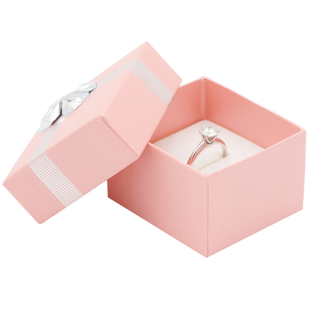 Pink Ring Box with Silver Bow Tie, 2" x 2 1/8" x 1 3/8" (EDS3R-Pink) *PRICE FOR 24PCS